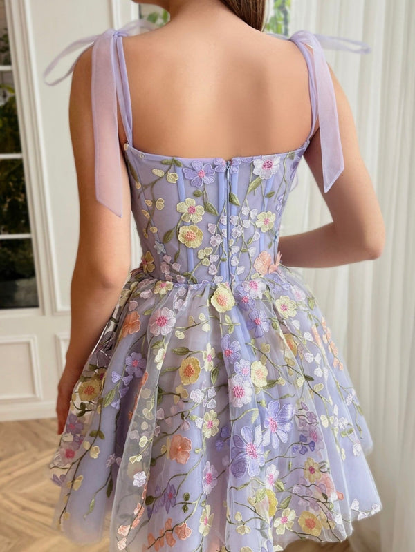 Luolandi A-Line Lilac Short Homecoming Dress with 3D Flowers Beautiful