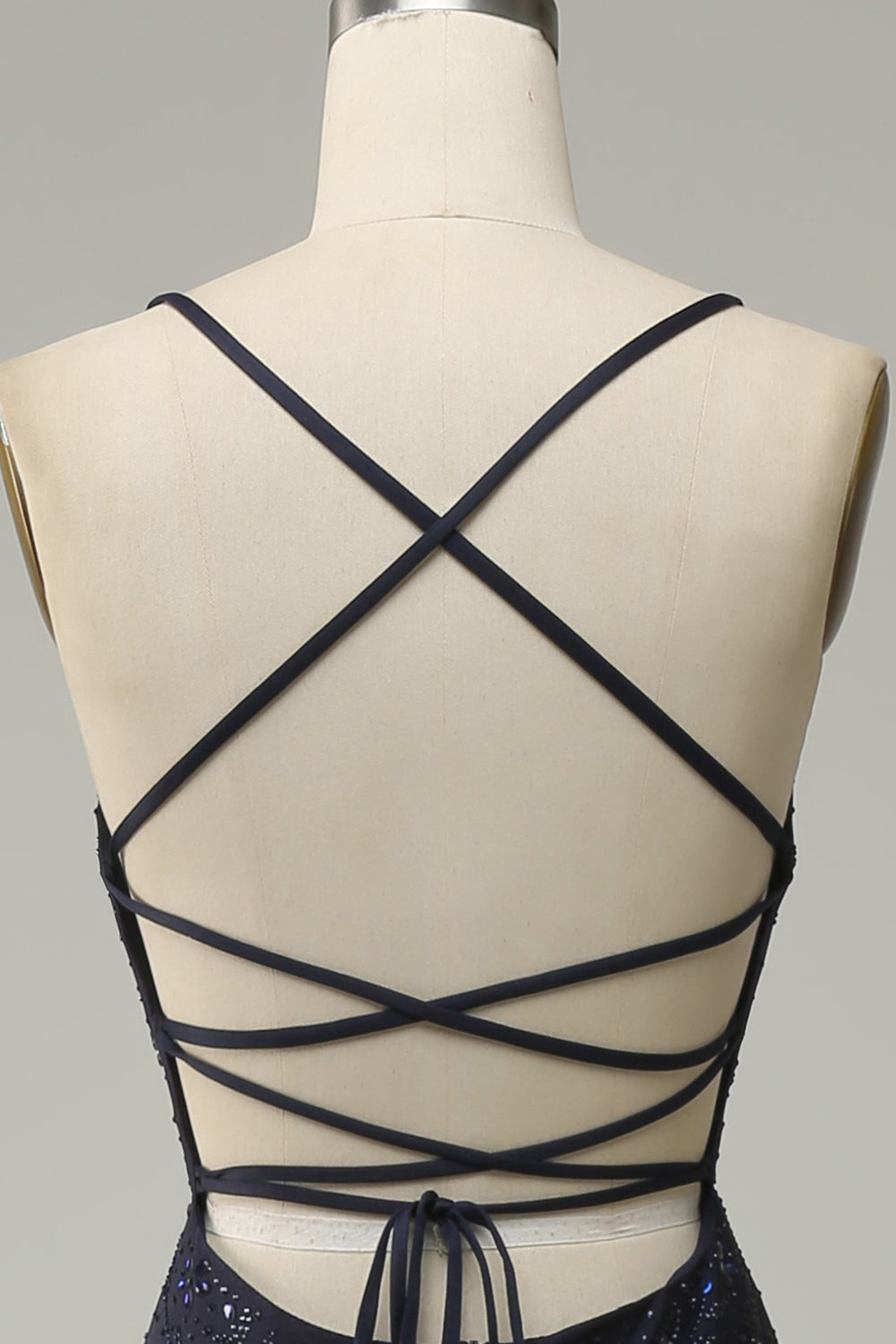 Luolandi Navy Spaghetti Straps Beaded Mermaid Prom Dress With Split Sparkly Evening Dress