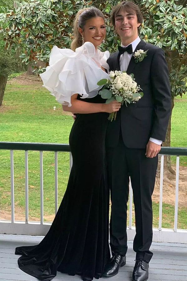 Luolandi Mermaid V Neck Velvet Prom Dress with Slit Sexy Party Dress Evening Dress