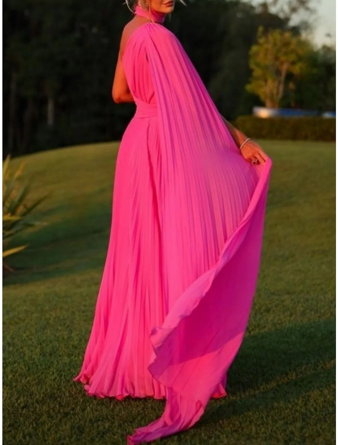 Luolandi A-Line Evening Gown Elegant Prom Dress Formal Sweep / Brush Train Sleeveless One Shoulder with Pleats Ruched