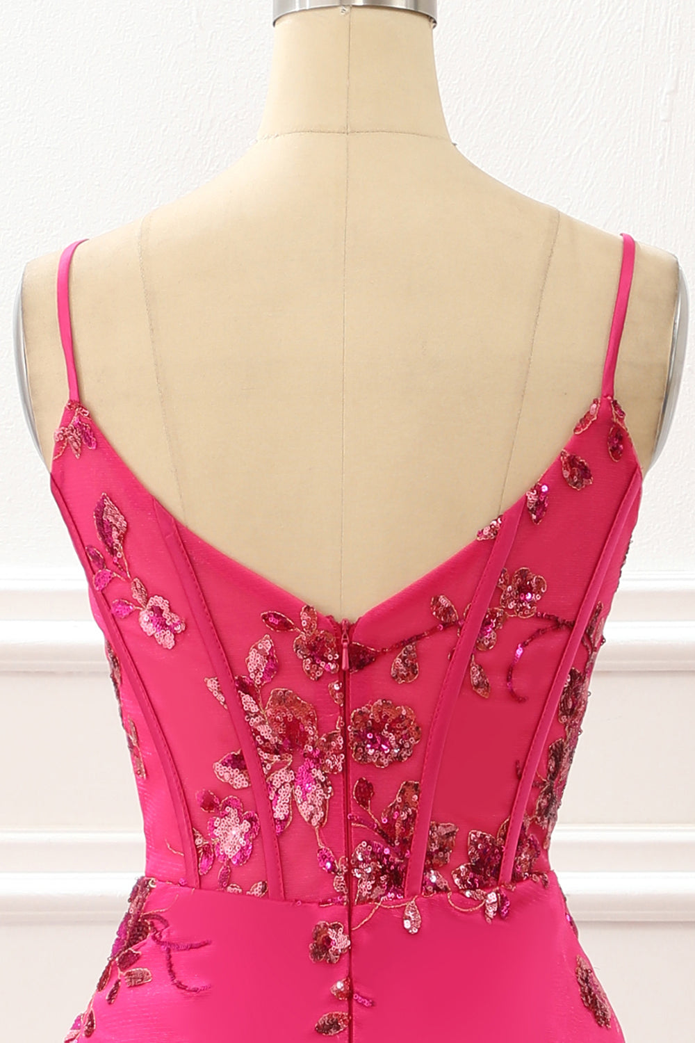 Luolandi Fuchsia Sequin Print Mermaid Corset Prom Dress Floor Length With Flowers