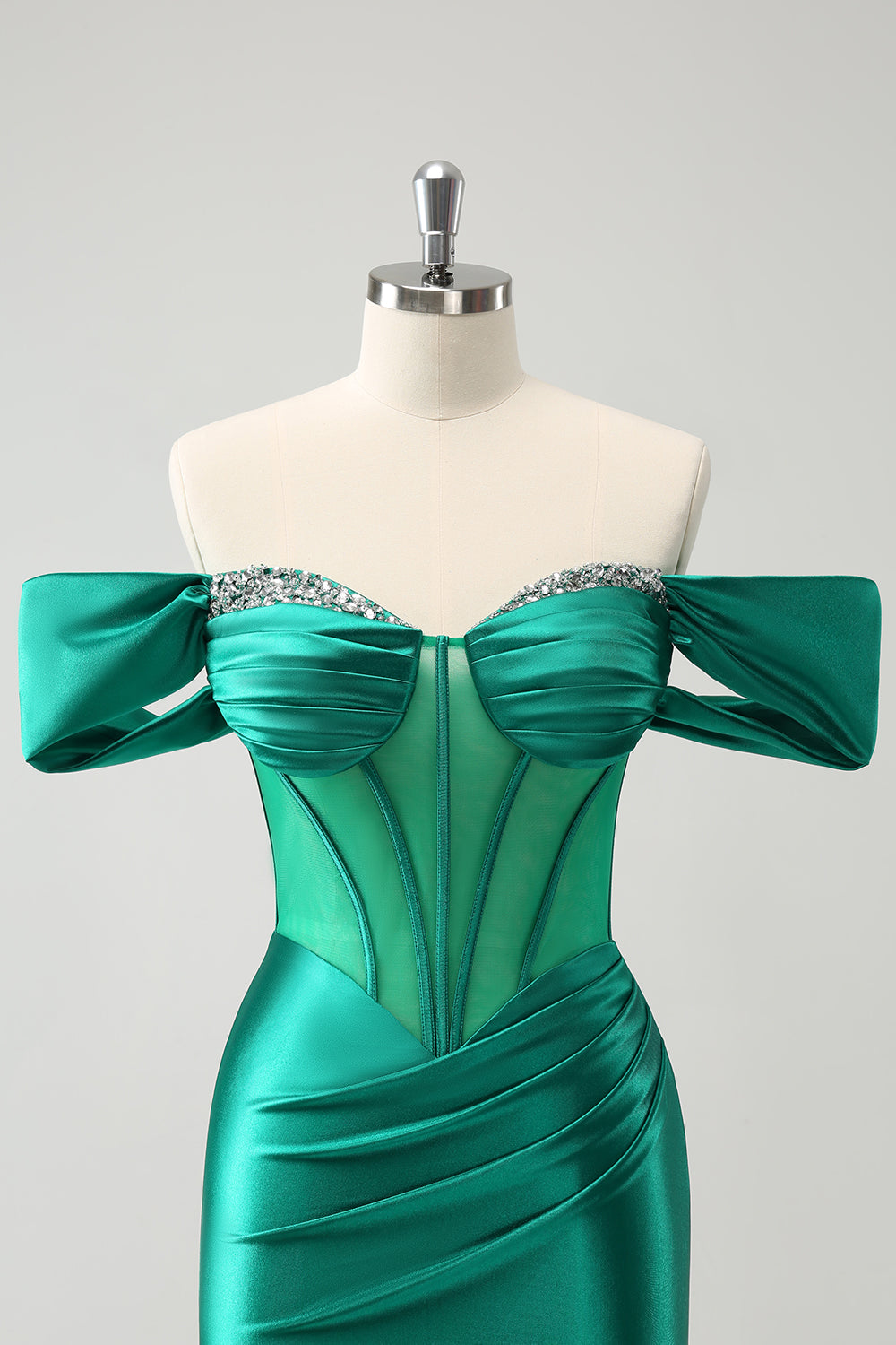 Luolandi Glitter Green Tight Off the shoulder Corset Homecoming Dress with Beading Sexy Party Dress