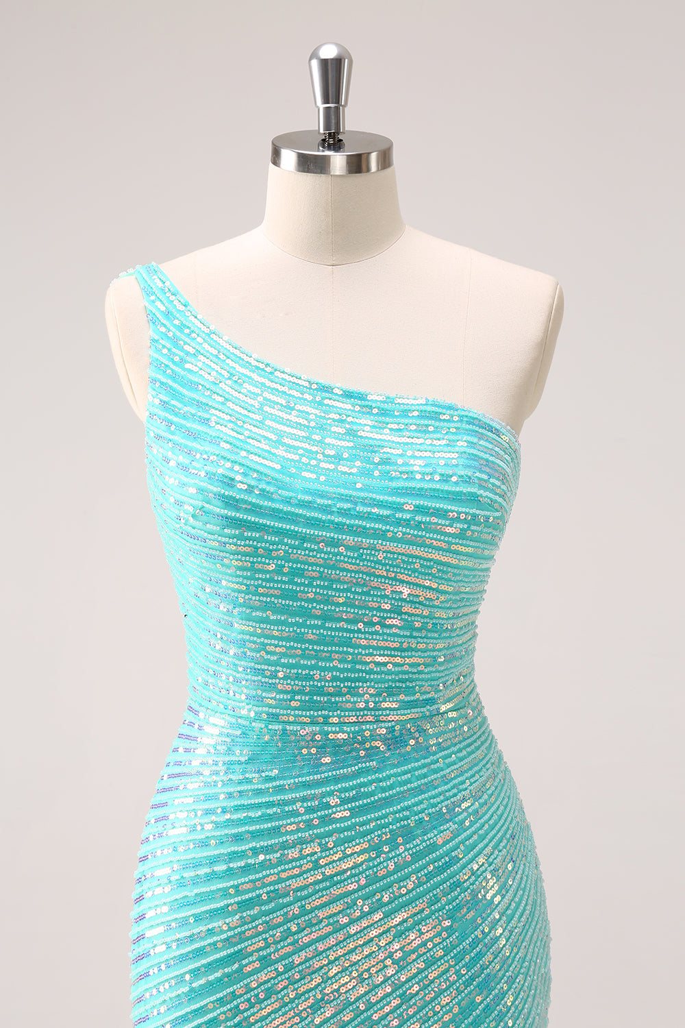 Luolandi Sparkly Mint One Shoulder Tight Short Homecoming Dress with Sequins Sexy Party Dress