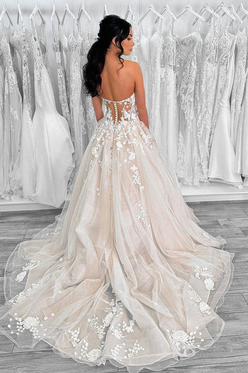 Luolandi Ball Gown Sweetheart Tulle Wedding Dresses with Appliques Off Shoulder Beautiful