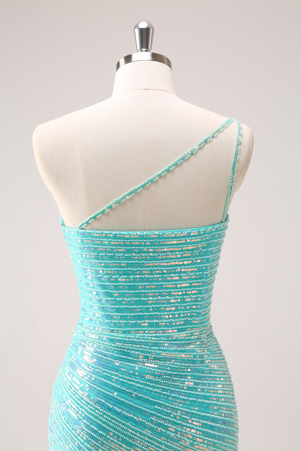 Luolandi Sparkly Mint One Shoulder Tight Short Homecoming Dress with Sequins Sexy Party Dress