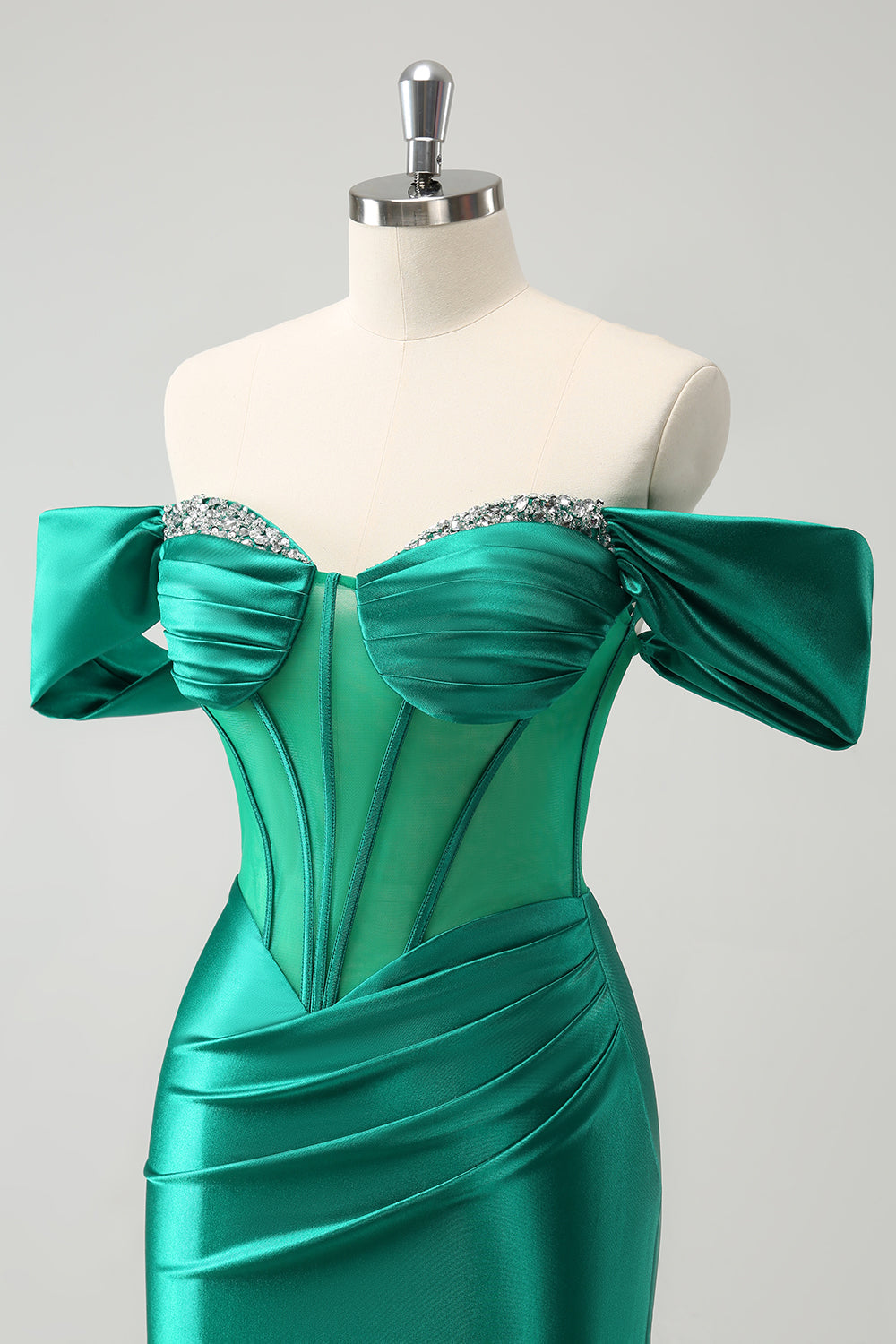 Luolandi Glitter Green Tight Off the shoulder Corset Homecoming Dress with Beading Sexy Party Dress