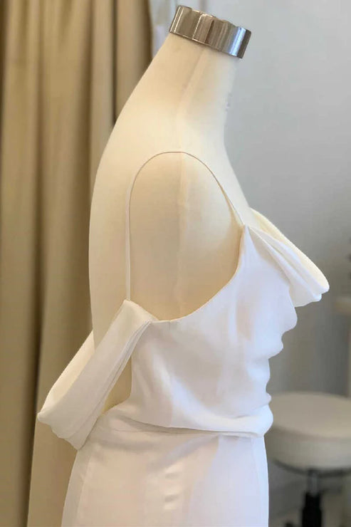 Luolandi Mermaid Cowl Neck Satin Long Wedding Dress Solid Color Sexy