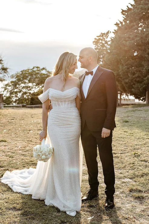 Luolandi Sparkly Mermaid Off the Shoulder Sequins Wedding Dresses Beautiful