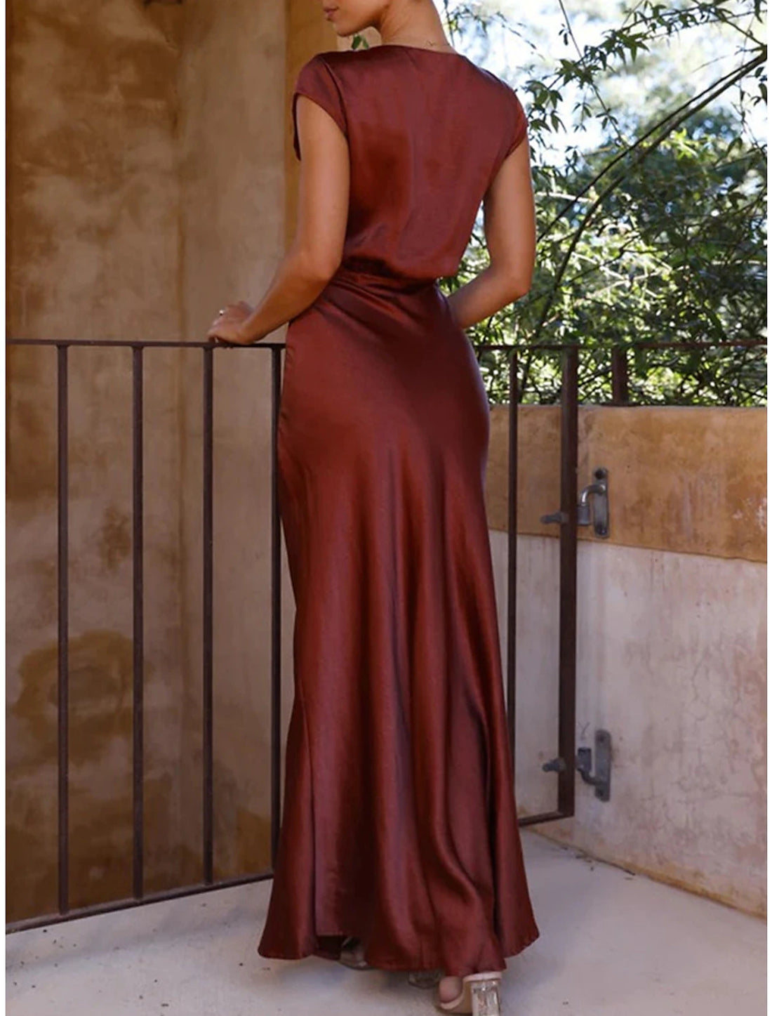 Luolandi Prom Dress Party Dress Long Dress Maxi Dress Black Brown Light Blue Sleeveless Plain Ruched V Neck Elegant Wedding Guest Evening Party