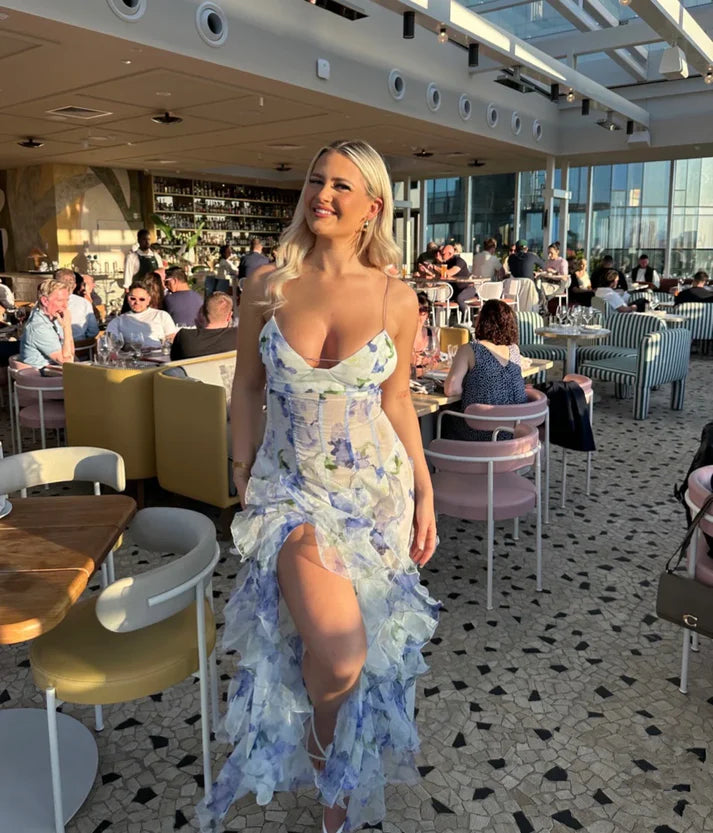 Luolandi Blue Charming A-Line Spaghetti Strap Prom Dresses Party Dresses Formal Dress