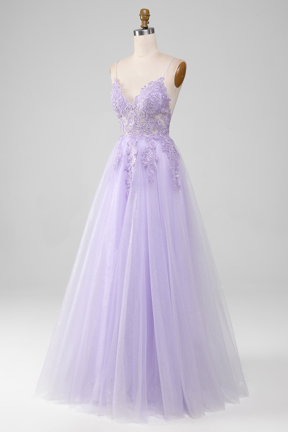 Luolandi Light Purple A-Line Spaghetti Straps Long Prom Dress With Beading Elegant