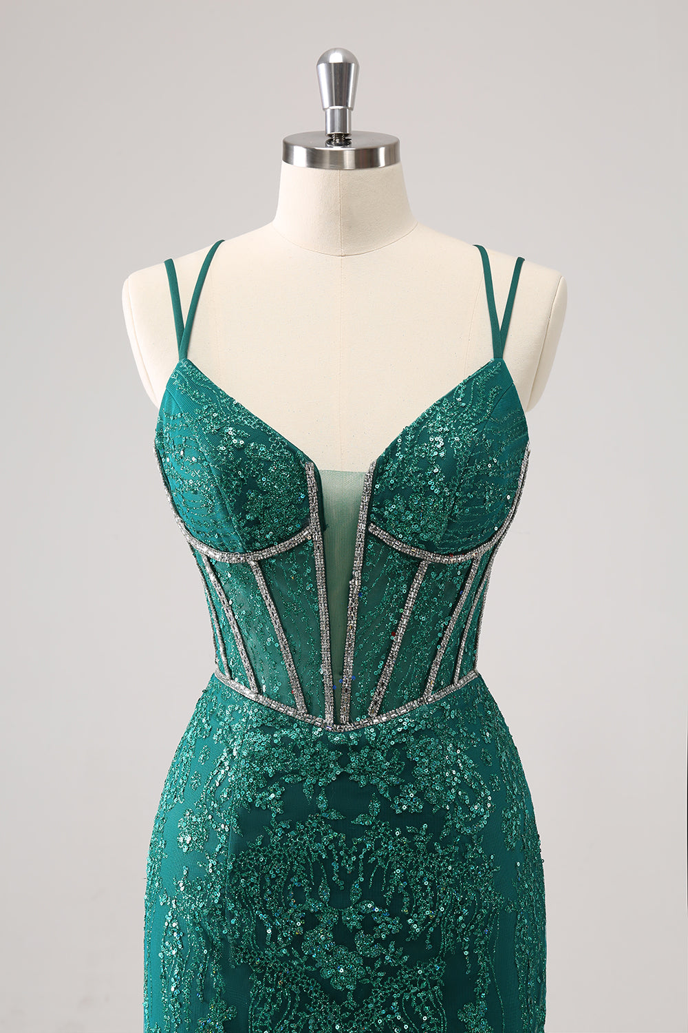 Luolandi Glitter Dark Green Corset Spaghetti Straps Short Tight Homecoming Dresses Sparkly Party Dress