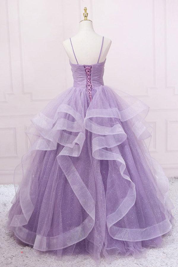 Luolandi Tulle Sequin Long Formal Prom Dress A Line Floor Length Sparkly Purple