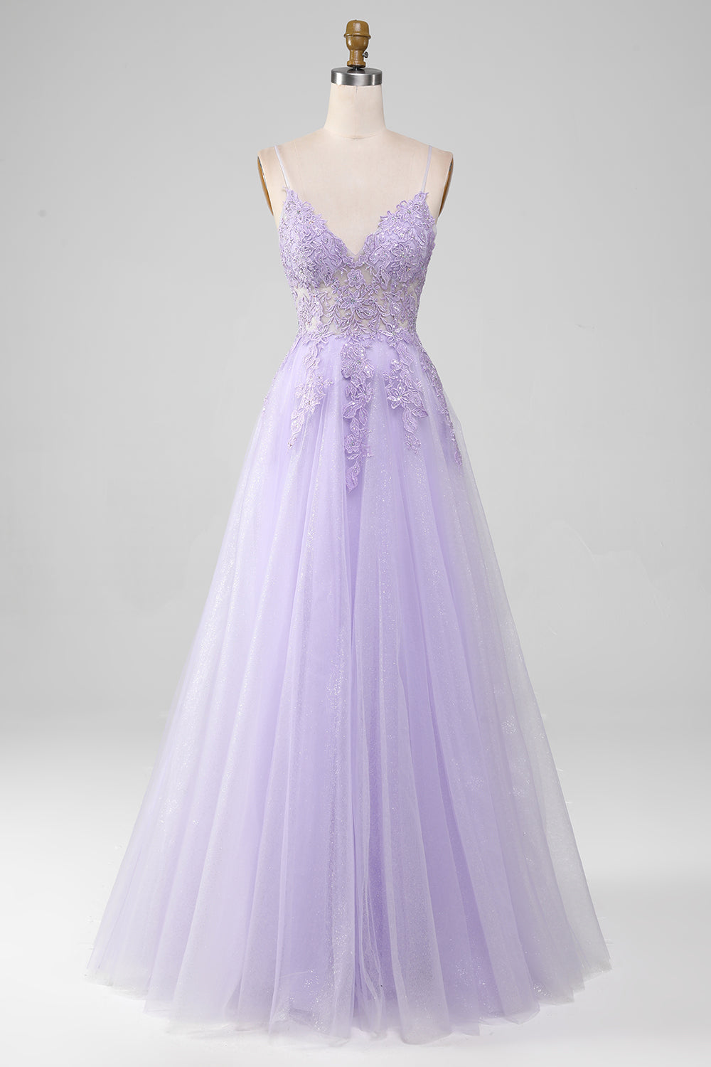Luolandi Light Purple A-Line Spaghetti Straps Long Prom Dress With Beading Elegant