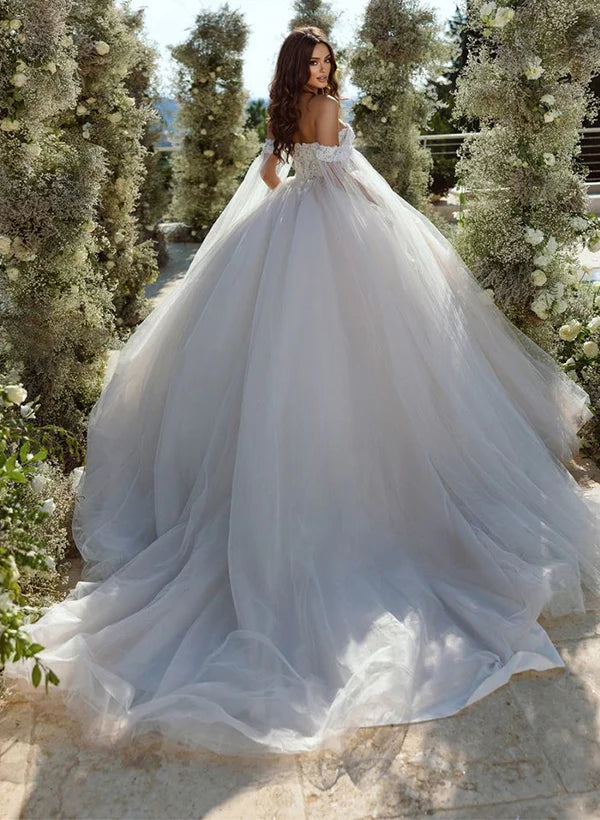 Luolandi Elegant Lace/Tulle Wedding Dress Off-The-Shoulder Charming Bridal Gown