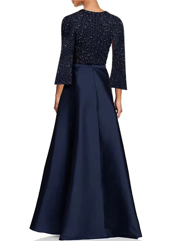Luolandi A-Line Cocktail Dresses Elegant Dress Wedding Party Church Tea Length Long Sleeve Jewel Neck Pocket Sequined with Slit Sparkly Evening Dress