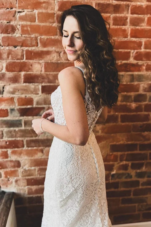 Luolandi Elegant Mermaid Sweetheart Sleeveless Lace Long Wedding Dress Elegant Bridal Gown