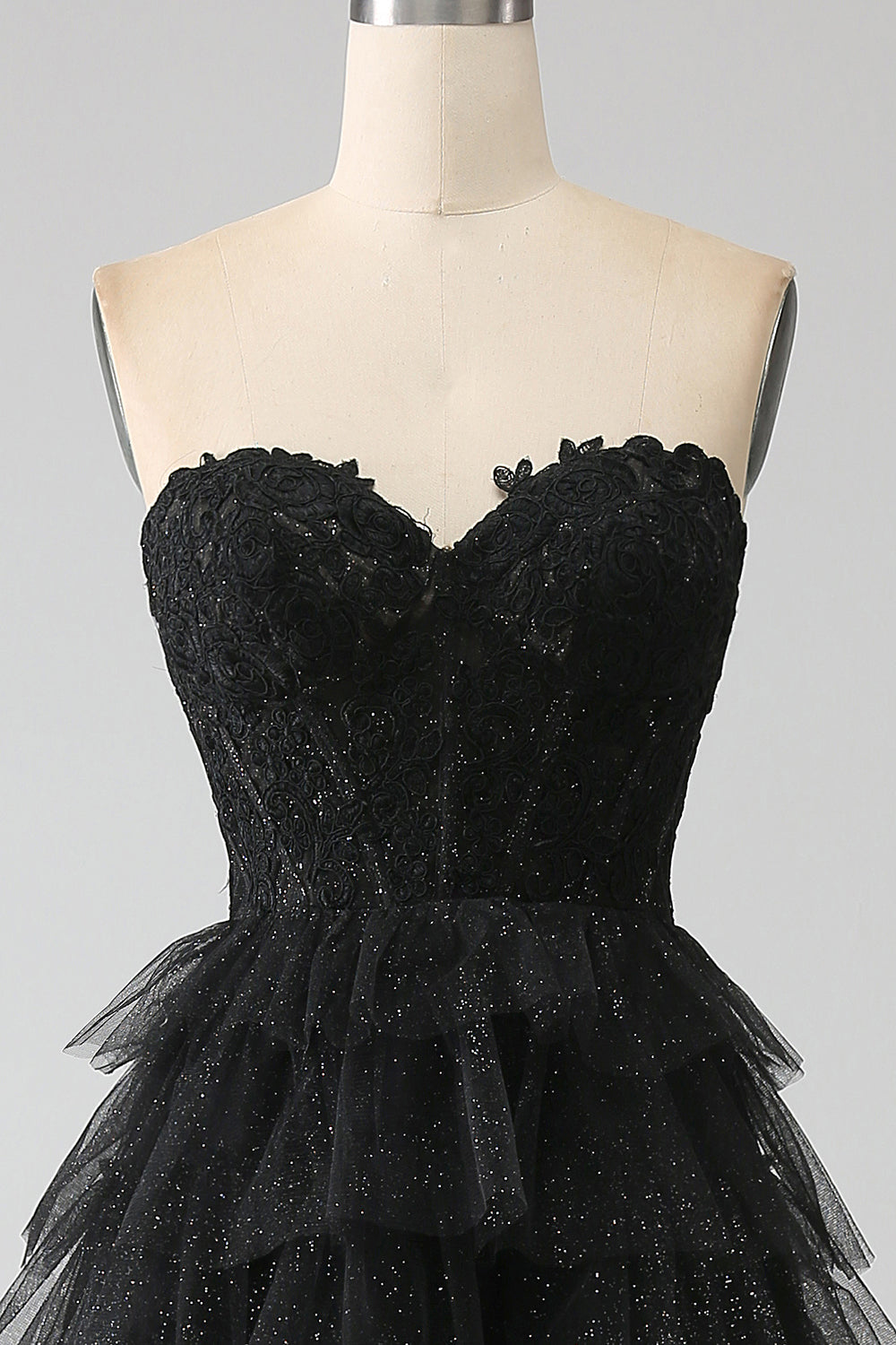 Luolandi Glitter Sweetheart Black Corset Prom Dress With Slit Off Shoulder Floor Length