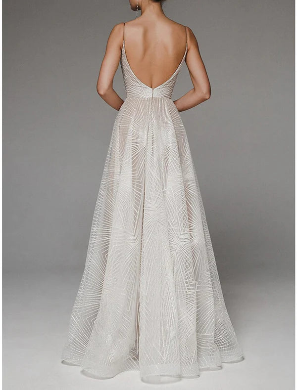 Luolandi A-Line Prom Dresses Sexy Dress Wedding Guest Engagement Floor Length Sleeveless Spaghetti Strap Tulle Backless Evening Dress