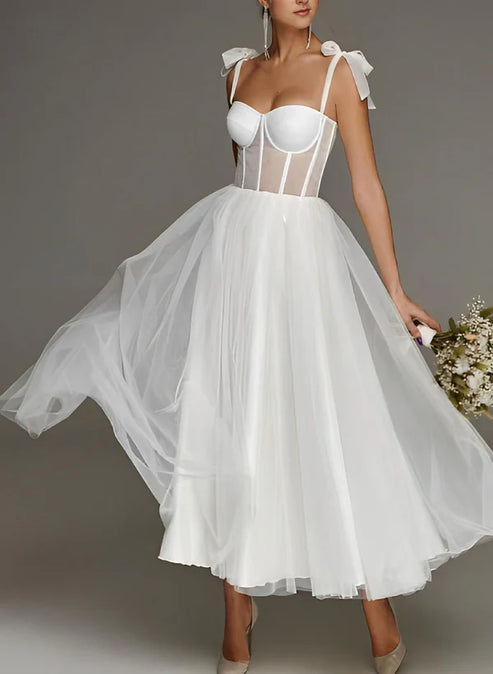 Luolandi Sex Short Wedding Dresses With Tulle Tea-Length Solid Color