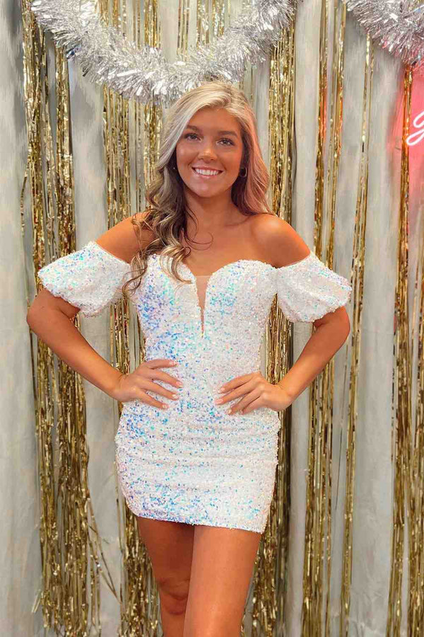 Luolandi Bodycon Sweetheart Sequins Homecoming Dress Off Shoulder Sparkly Party Dress