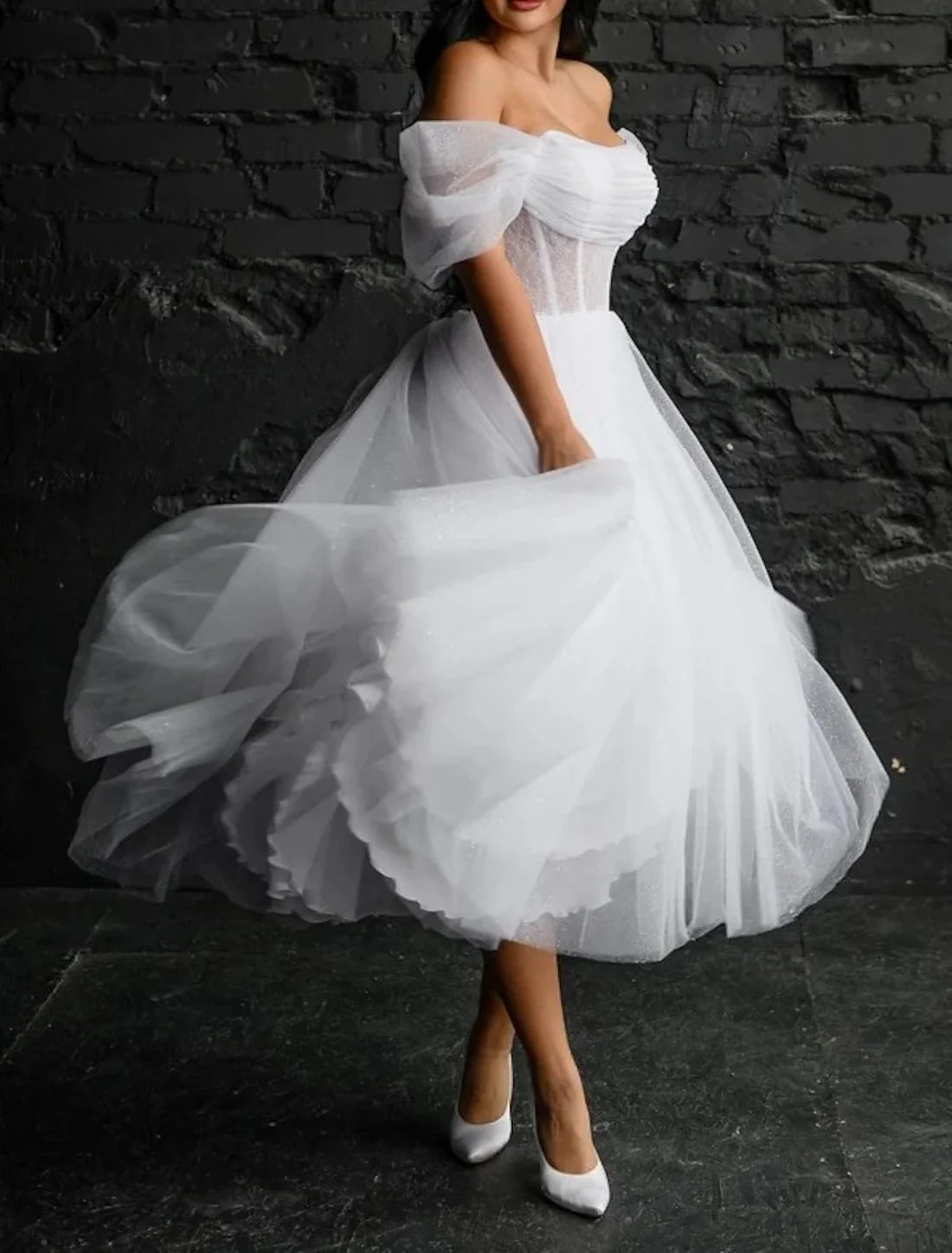 Luolandi Bridal Shower Simple Wedding Dresses Wedding Dresses A-Line Scoop Neck Sleeveless Tea Length Satin Bridal Gowns