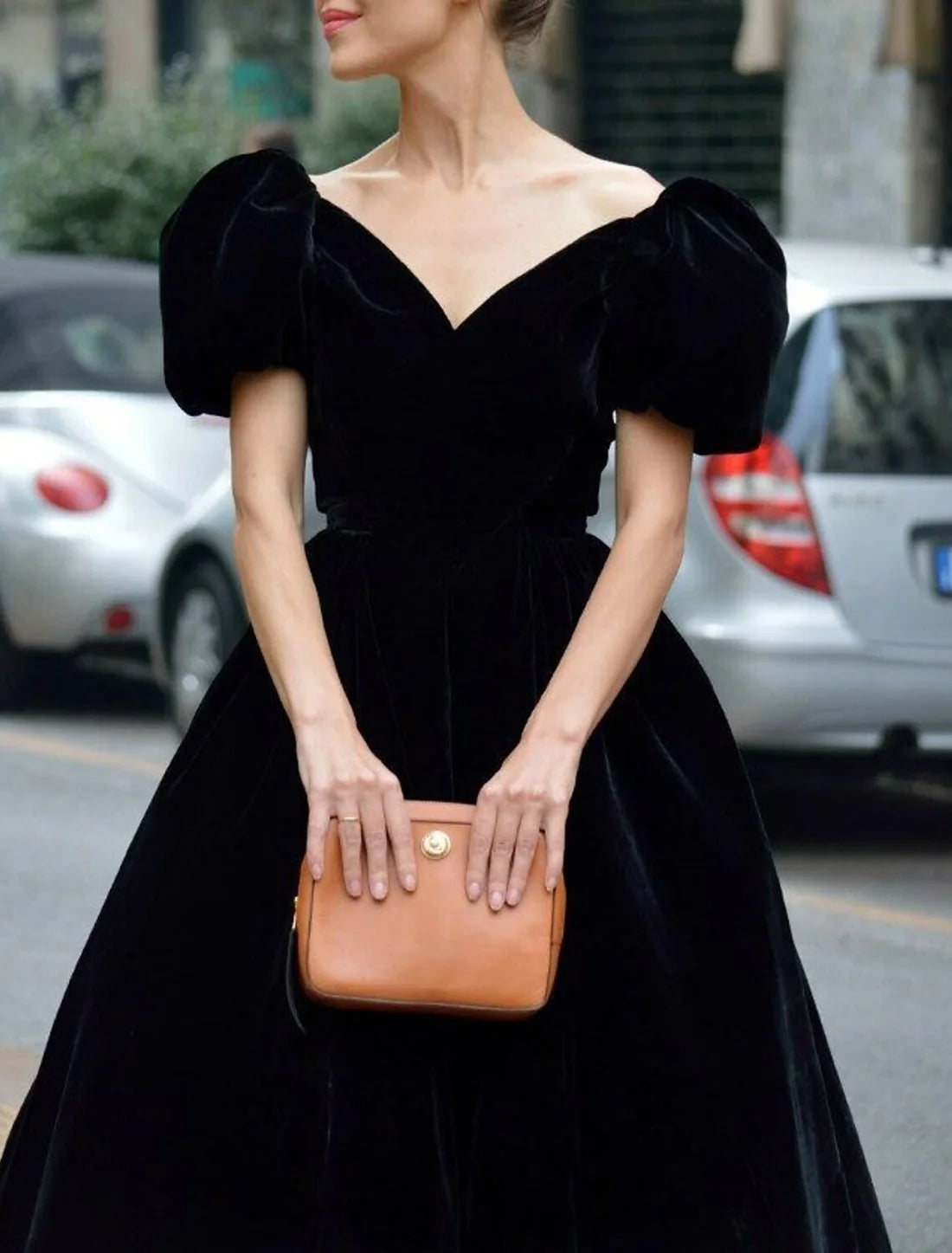 Luolandi A-Line Cocktail Dresses Elegant Dress Formal Halloween Tea Length Short Sleeve V Neck Fall Wedding Guest Velvet with Ruffles Evening Dress