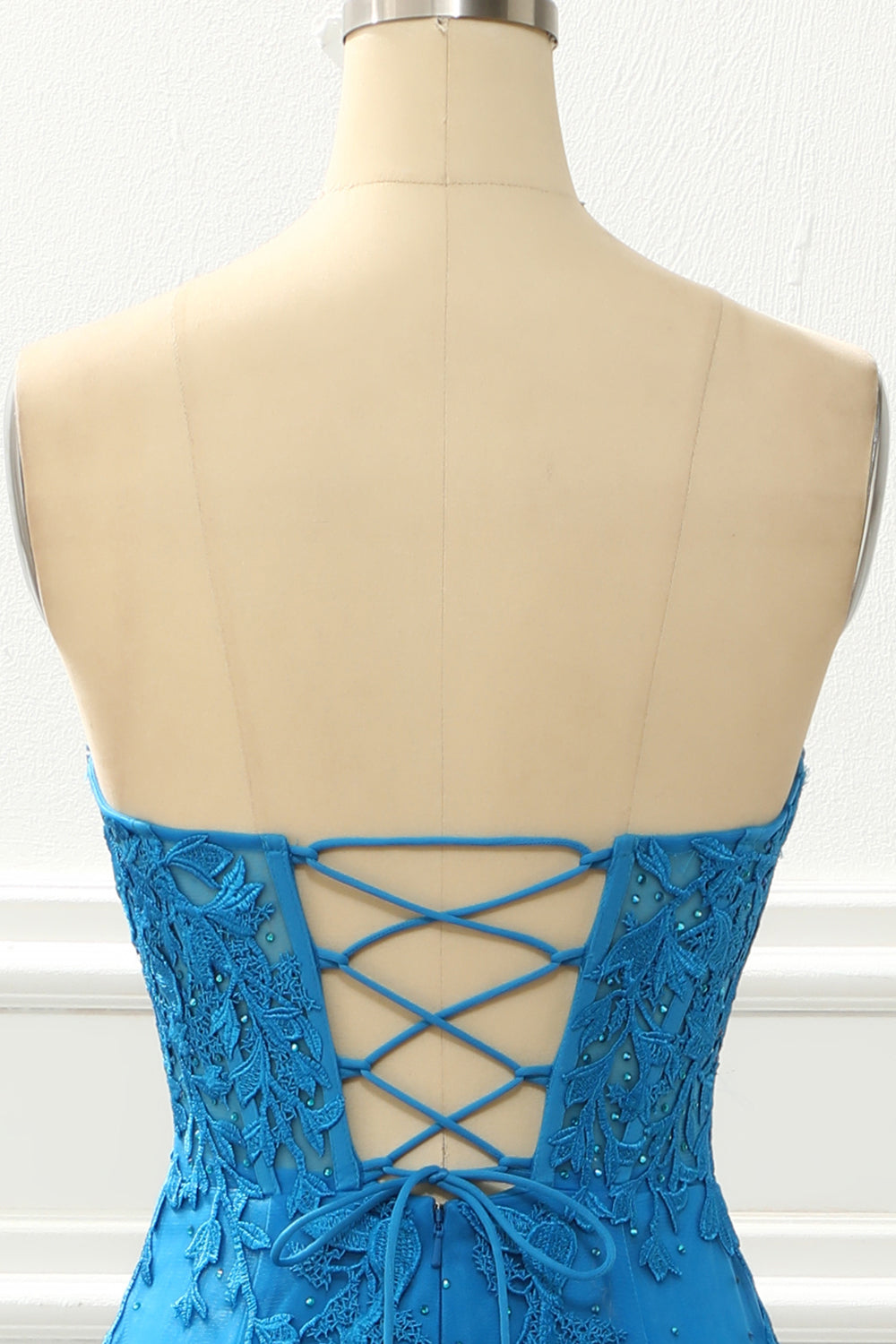 Luolandi Blue Strapless Mermaid Prom Dress With Appliques Off Shoulder Beautiful