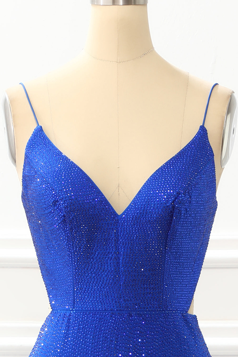 Luolandi Mermaid Royal Blue Satin Glitter Prom Dress With Beading V-neck Sexy Evening Dress