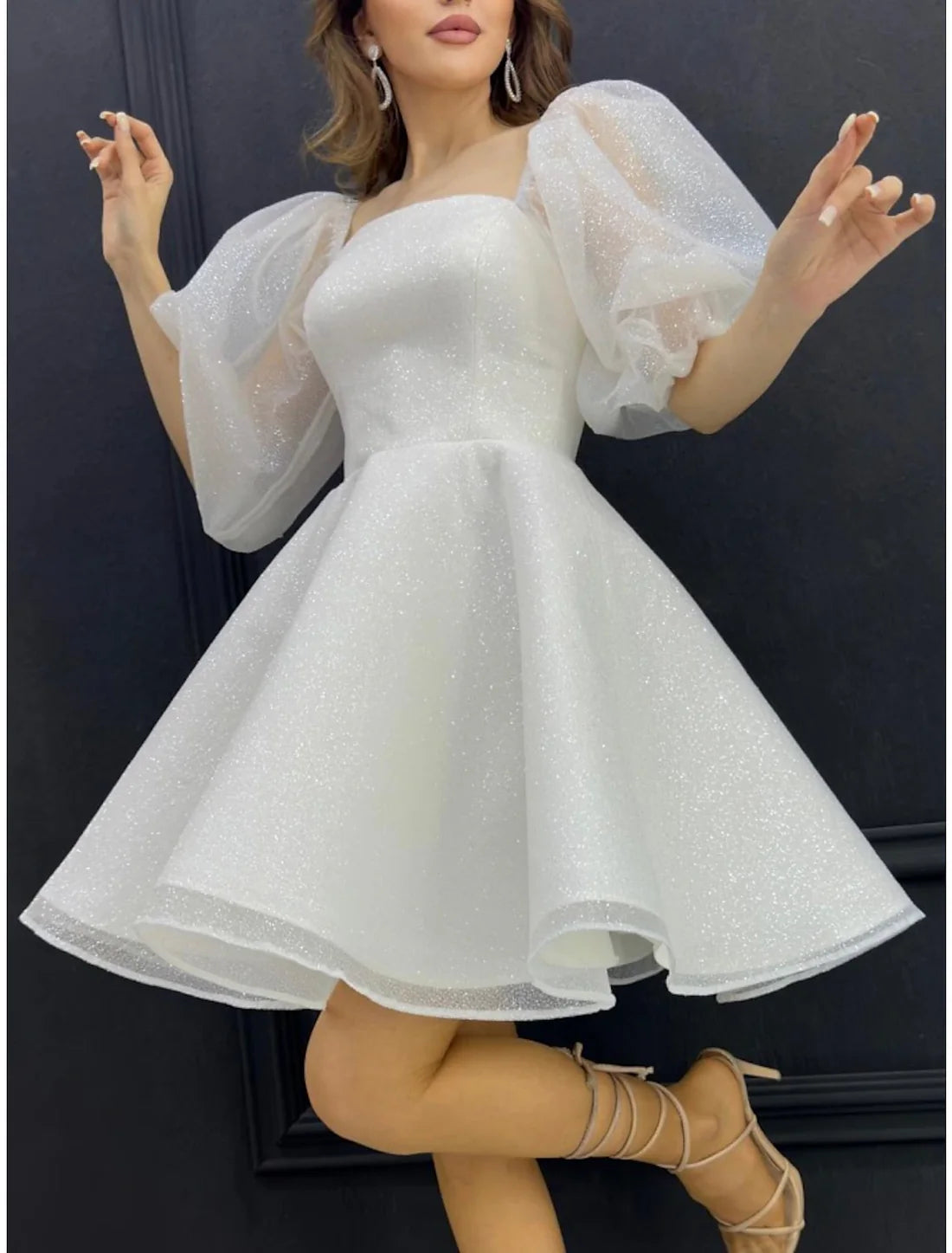 Luolandi Sweet A-Line Homecoming Dresses Sparkle Short Prom Dress With Sleeves Lovely Graduation Dress