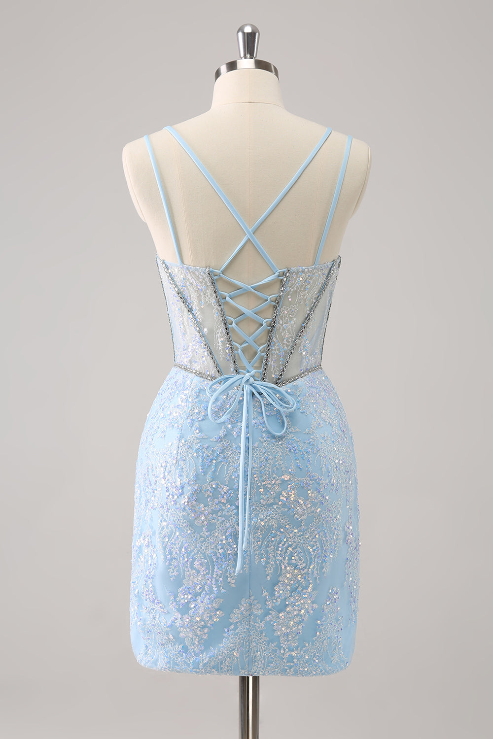 Luolandi Glitter Dark Green Corset Spaghetti Straps Short Tight Homecoming Dresses Sparkly Party Dress