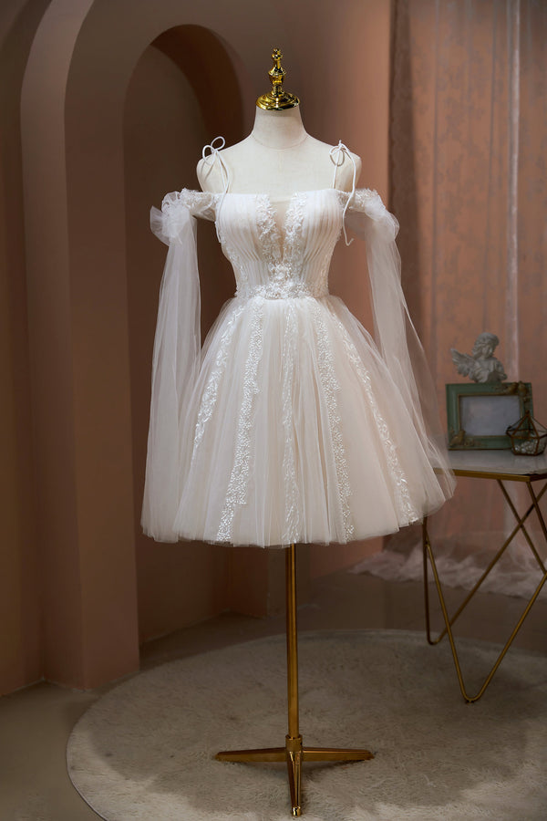 Luolandi Spaghetti Straps A Line Appliques Tulle Short Homecoming Dresses Beautiful Wedding Dress