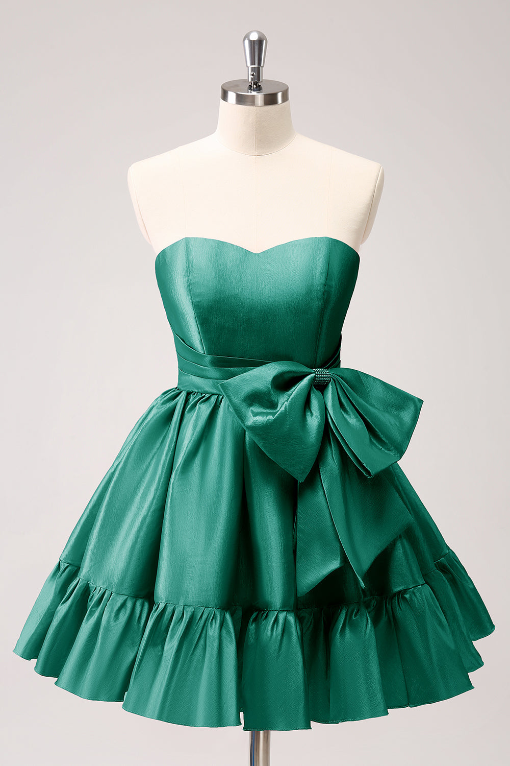 Luolandi A Line Fuchsia Strapless Ruffle Short Homecoming Dress With Bow Party Dress