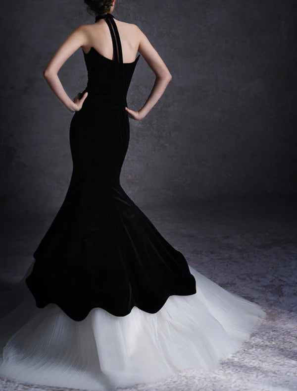 Luolandi Mermaid / Trumpet Evening Gown Elegant Dress Formal Wedding Party Floor Length Sleeveless Strapless Tulle with Fringe Off Shoulder Prom Dress