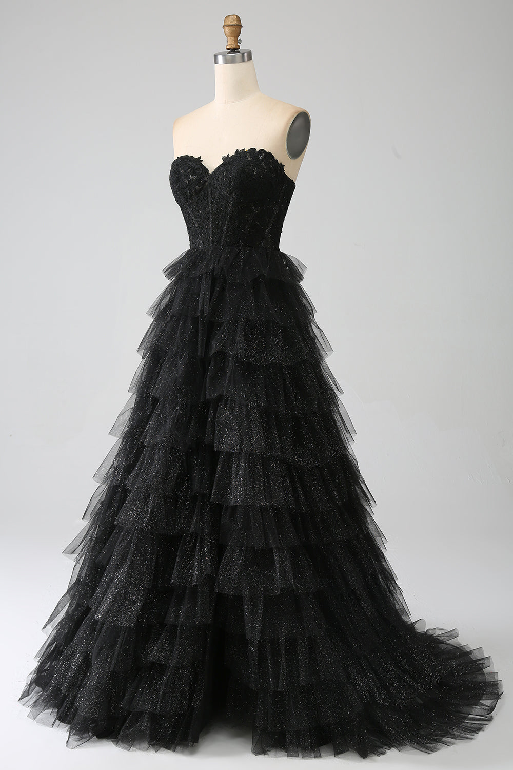 Luolandi Glitter Sweetheart Black Corset Prom Dress With Slit Off Shoulder Floor Length