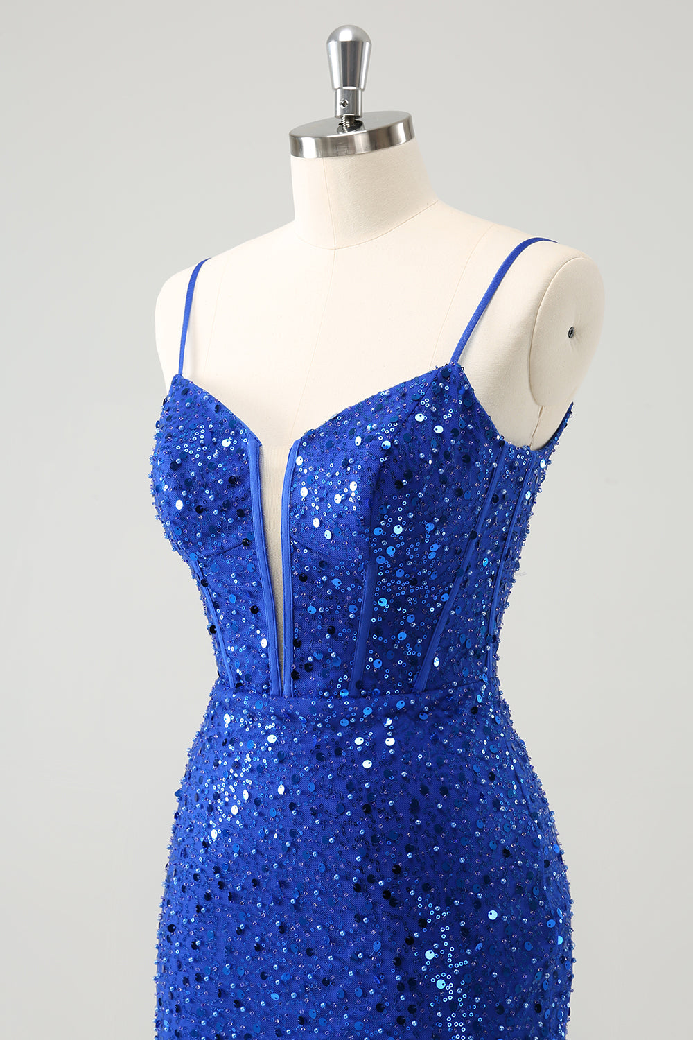 Luolandi Sparkly Blue Sheath Spaghetti Straps Short Homecoming Dress Sexy Party Dress