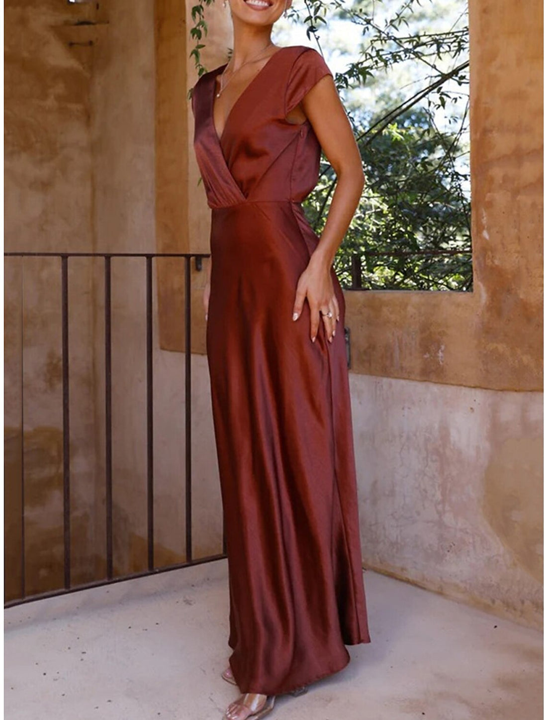 Luolandi Prom Dress Party Dress Long Dress Maxi Dress Black Brown Light Blue Sleeveless Plain Ruched V Neck Elegant Wedding Guest Evening Party