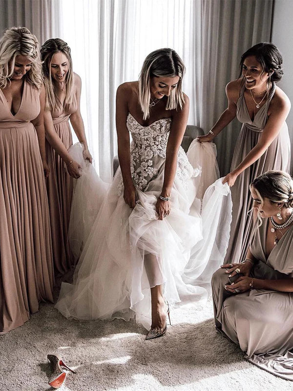 Luolandi Glamorous Tulle Wedding Dresses A-line Appliqued Bridal Gowns Off Shoulder Floor Length