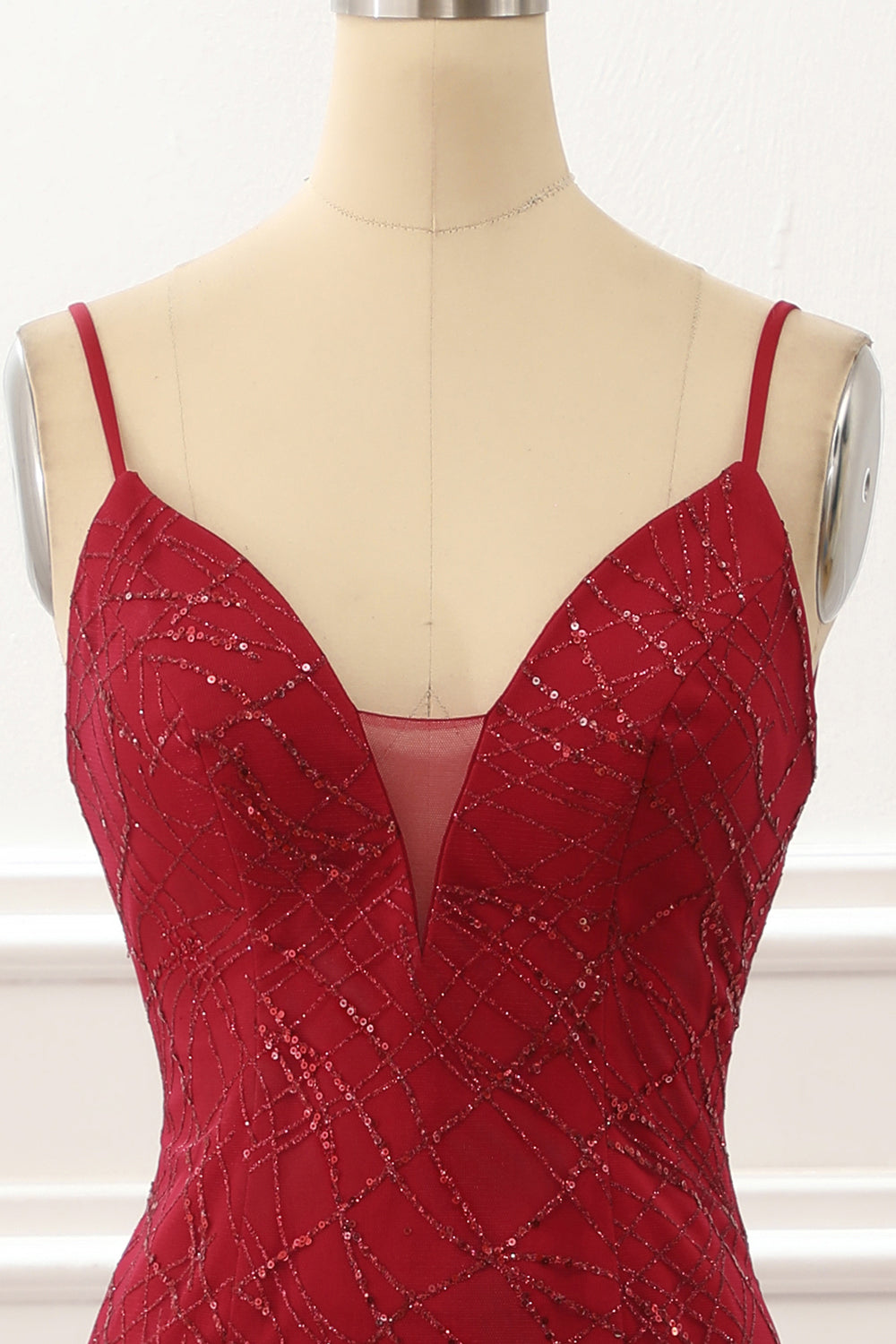 Luolandi Dark Red Saprkly Mermaid Prom Dress With Slit Floor Length Sexy Evening Dress