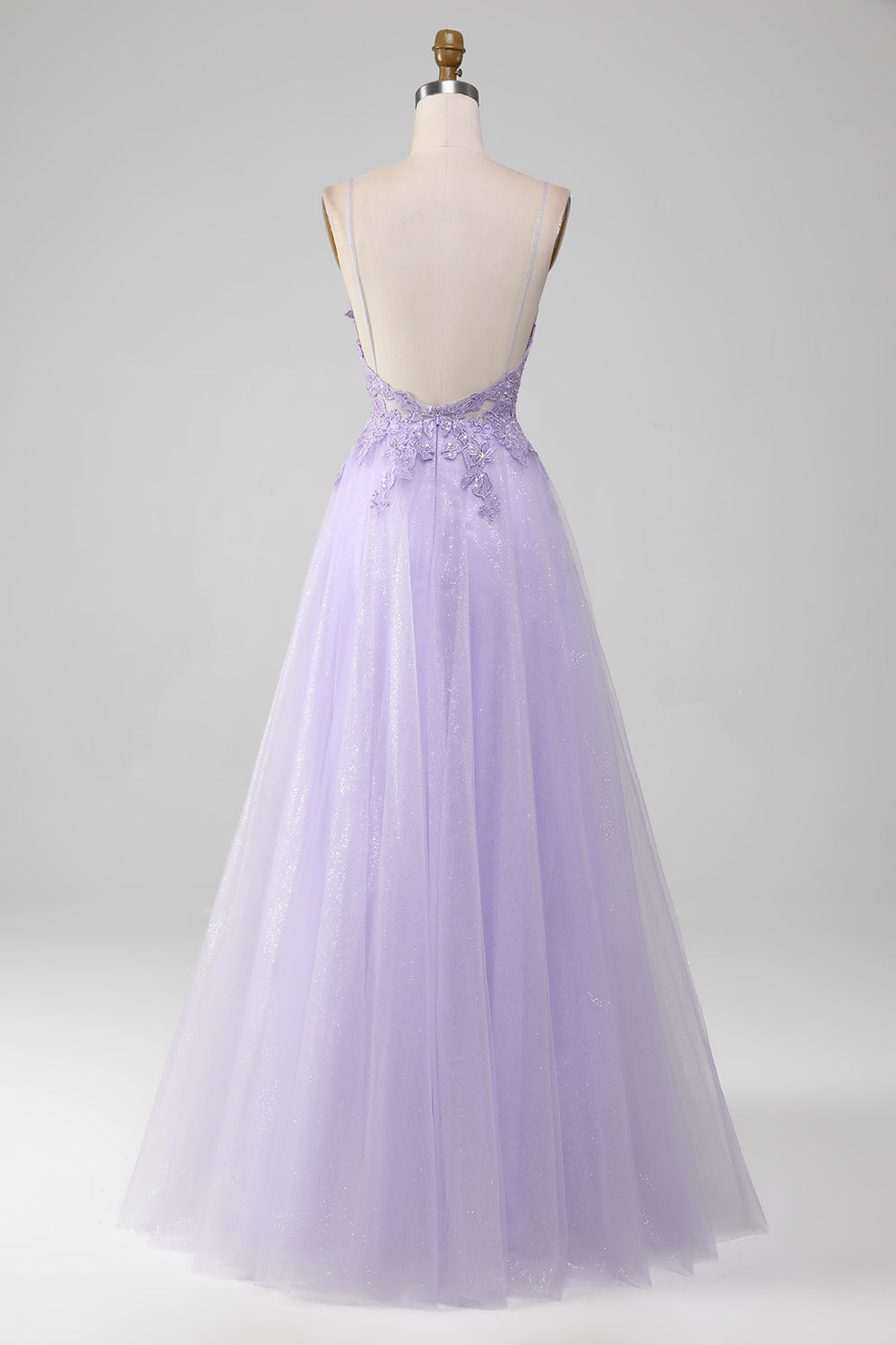 Luolandi Light Purple A-Line Spaghetti Straps Long Prom Dress With Beading Elegant