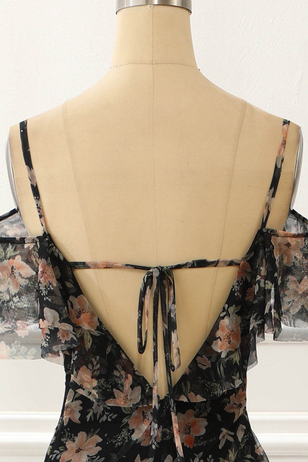 Luolandi Off The Shoulder Black A Line Prom Dress With Floral V-neck Floor Length