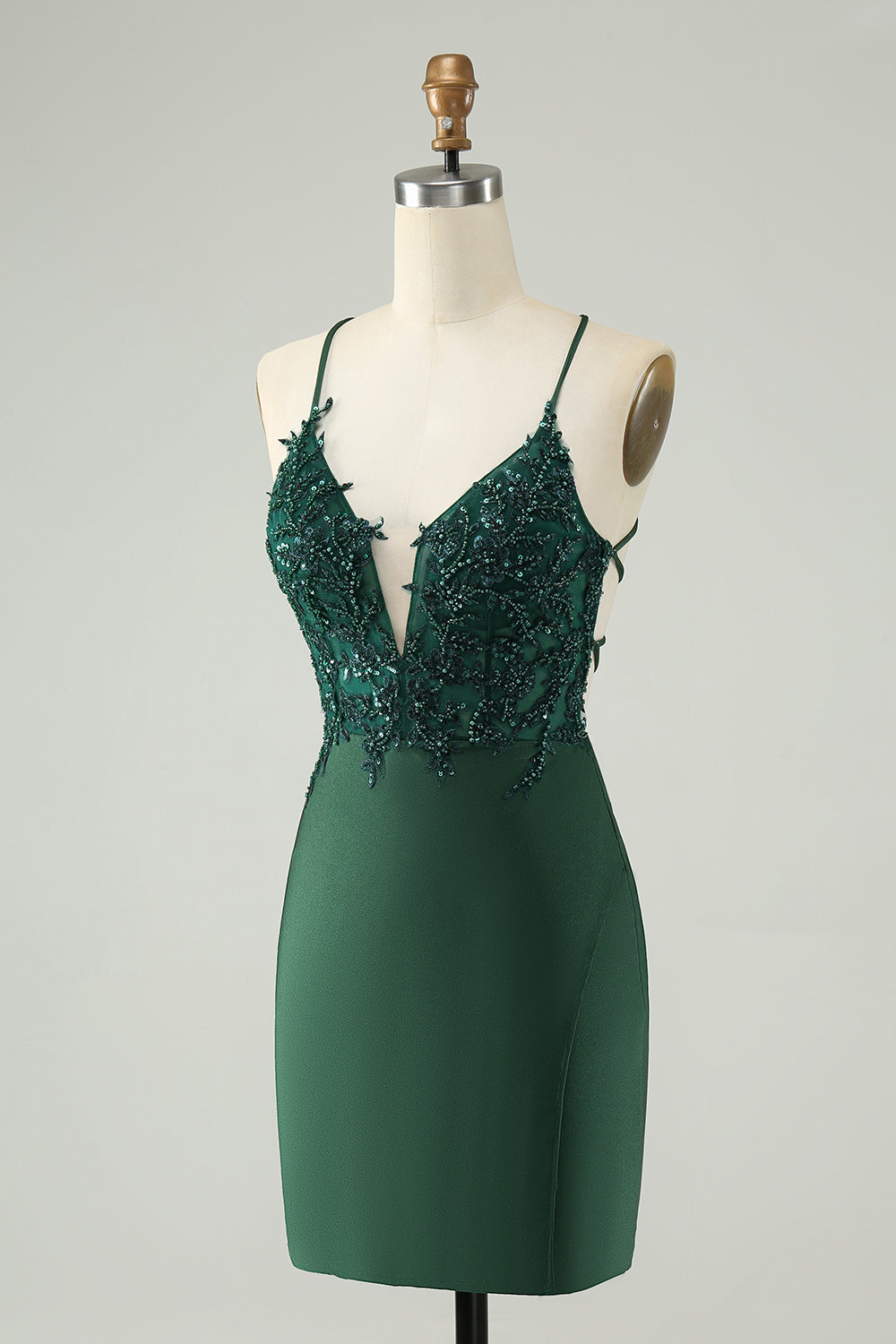 Luolandi Glitter Dark Green Tight V Neck Beaded Homecoming Dress Sexy Party Dress