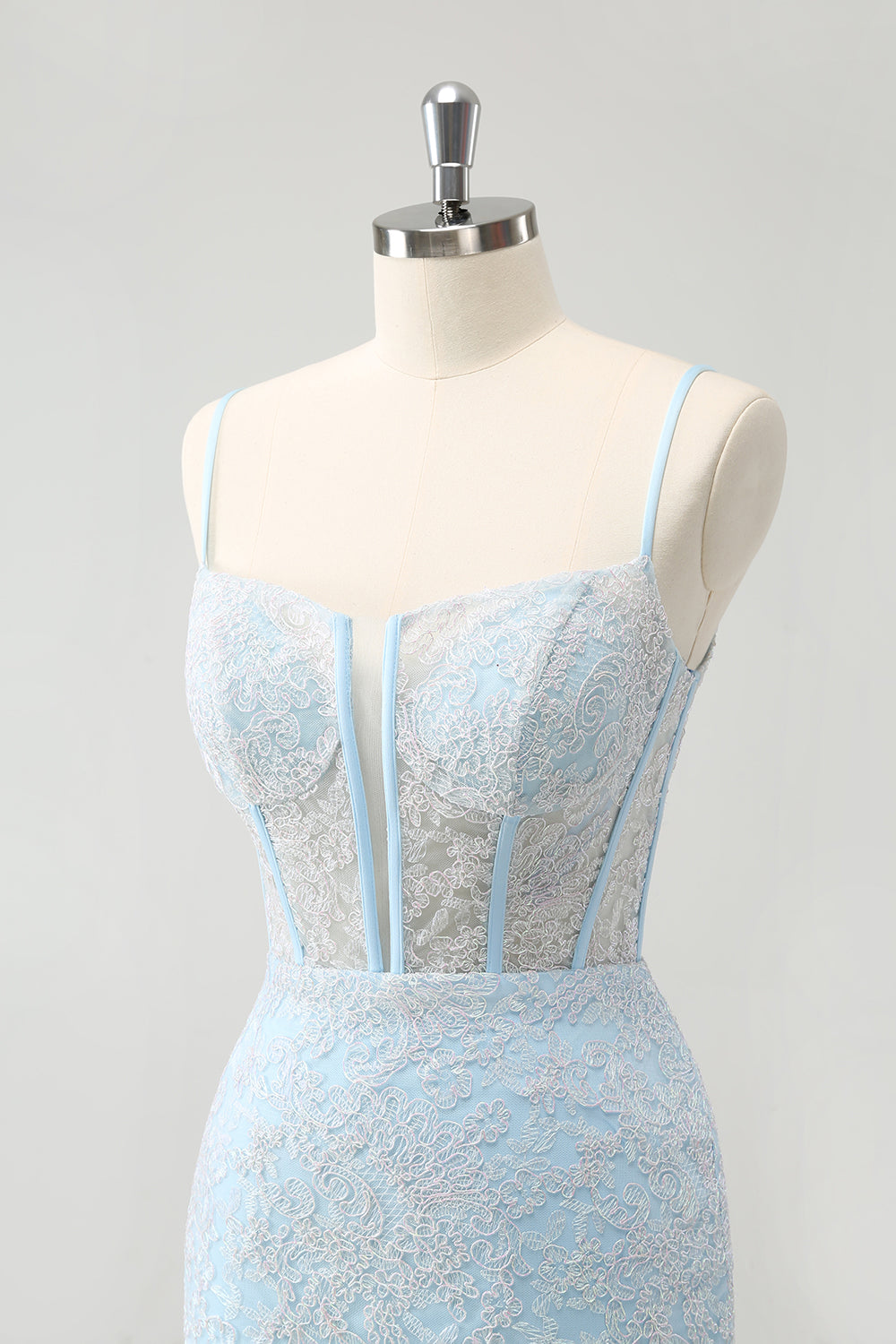 Luolandi Light Blue Corset Spaghetti Straps Short Tight Homecoming Dresses with Lace Up Back Sexy Party Dress