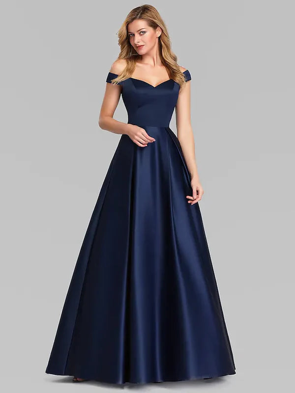 Luolandi Evening Gown Elegant & Luxurious Dress Wedding Guest Floor Length Sleeveless Plunging Neck Charmeuse with Ruched Solid Color