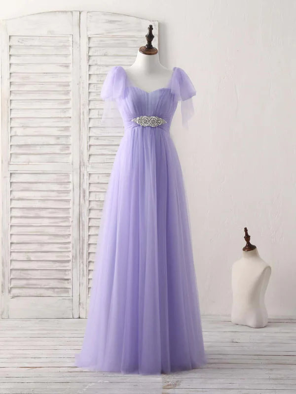 Luolandi Purple Sweetheart Neck Tulle Long Prom Dress Bridesmaid Dress With Beading Beautiful