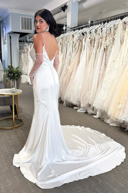 Luolandi Mermaid Cowl Neck Silk Satin Wedding Dresses Open Back Sexy Without Gloves