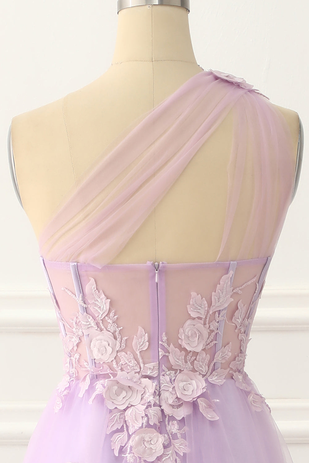 Luolandi Sky Blue Tulle A-Line One Shoulder Prom Dress With Appliques Floor Length Beautiful