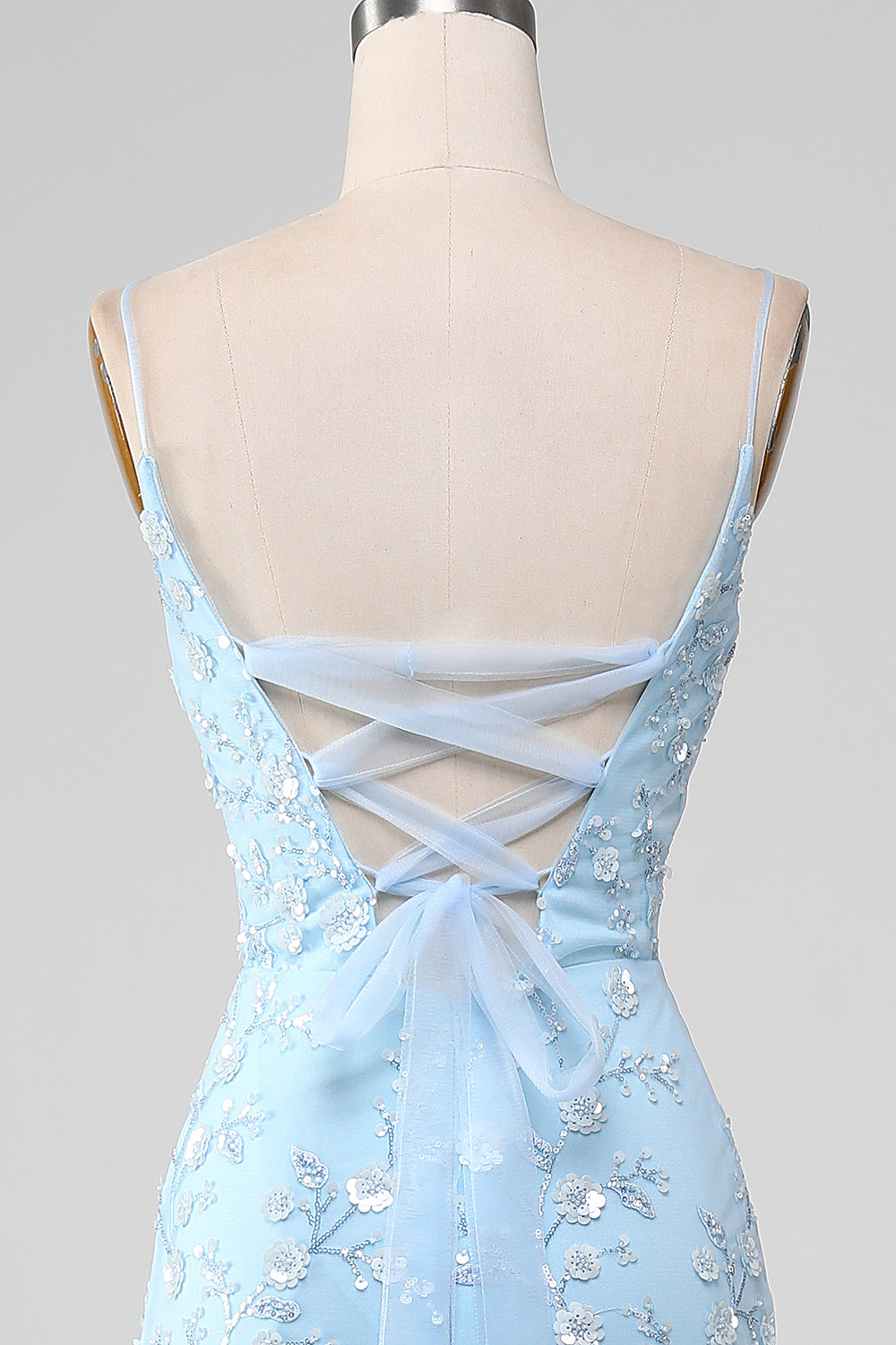 Luolandi Sparkly Light Blue Beaded Mermaid Long Prom Dress Floor Length Beautiful