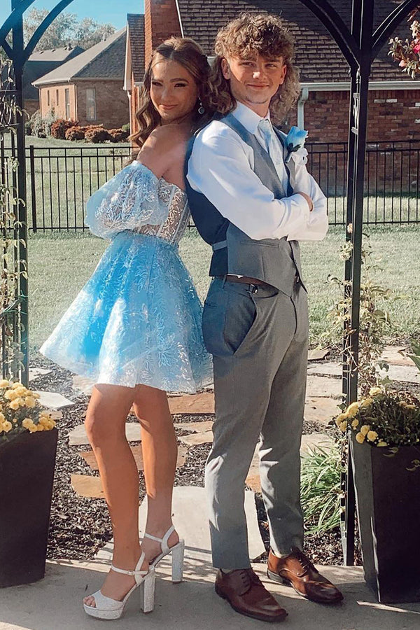 Luolandi A Line Sweetheart Strapless Homecoming Dress with Sleeves Off Shoulder Graduation Dress Beautiful Party Dress