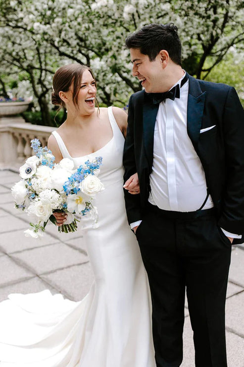 Luolandi Mermaid Square Neck Satin Wedding Dresses Solid Color Long Sexy